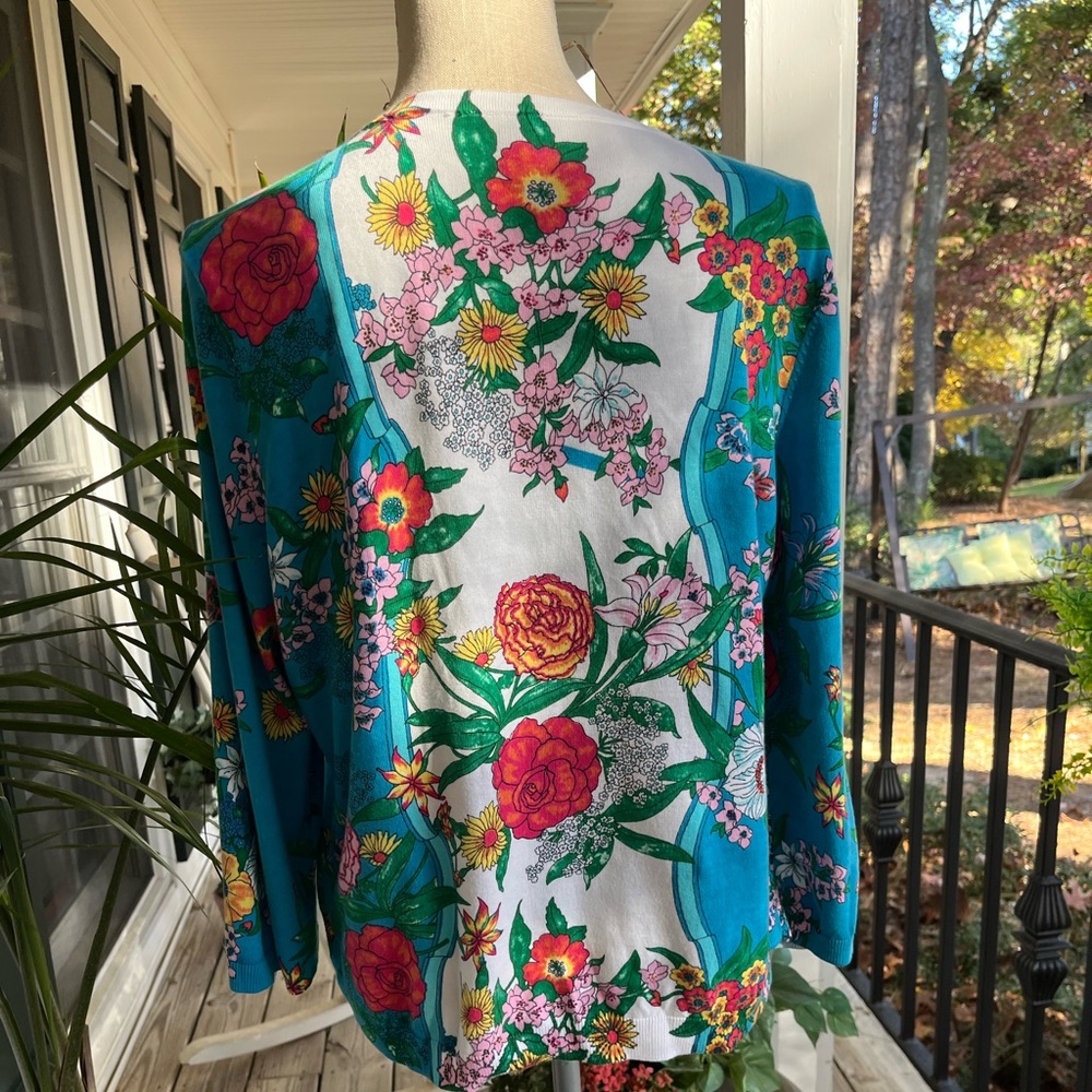 Talbots Luxury Garden Collection Cardigan, Turquoise Floral Print, Size XLP, EUC - Picture 4 of 10